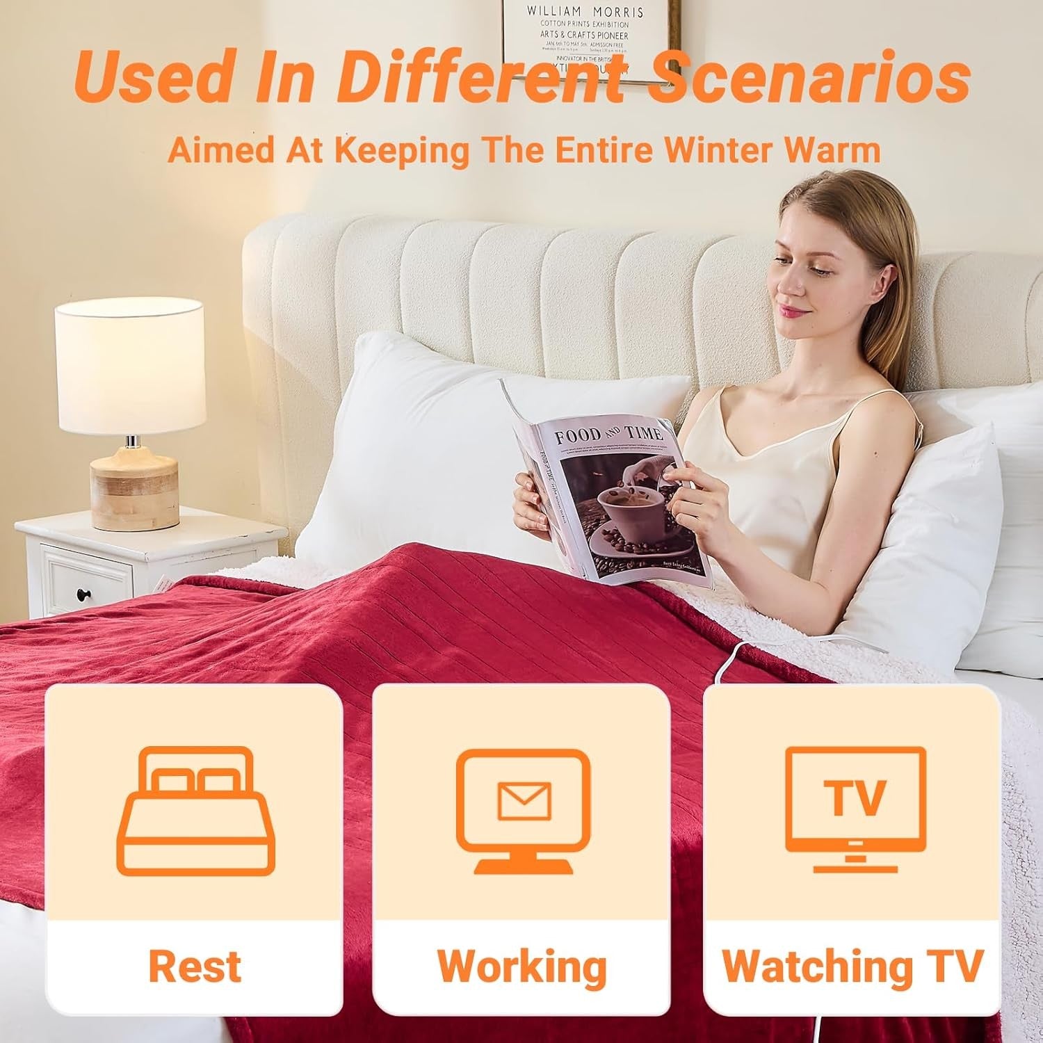 Double Electric Heated Blanket Dual Control 10 Heat Settings Auto Off 180x200cm