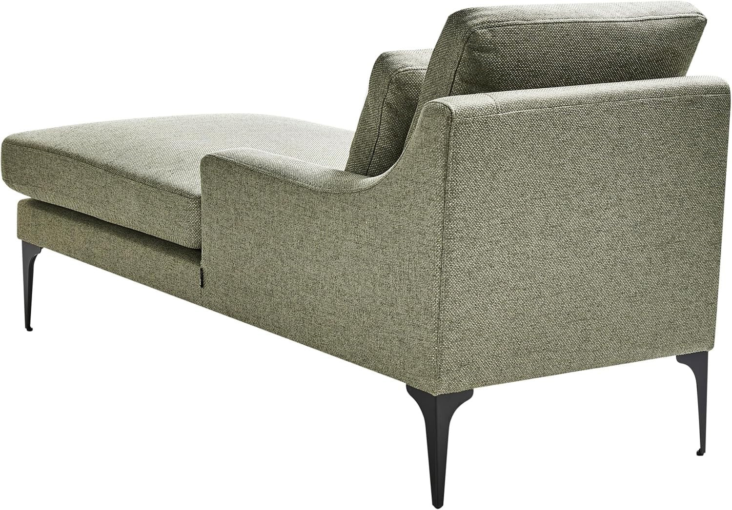 Modern Left Hand Green Chaise Lounge Fabric Upholstery Metal Legs with Cushions