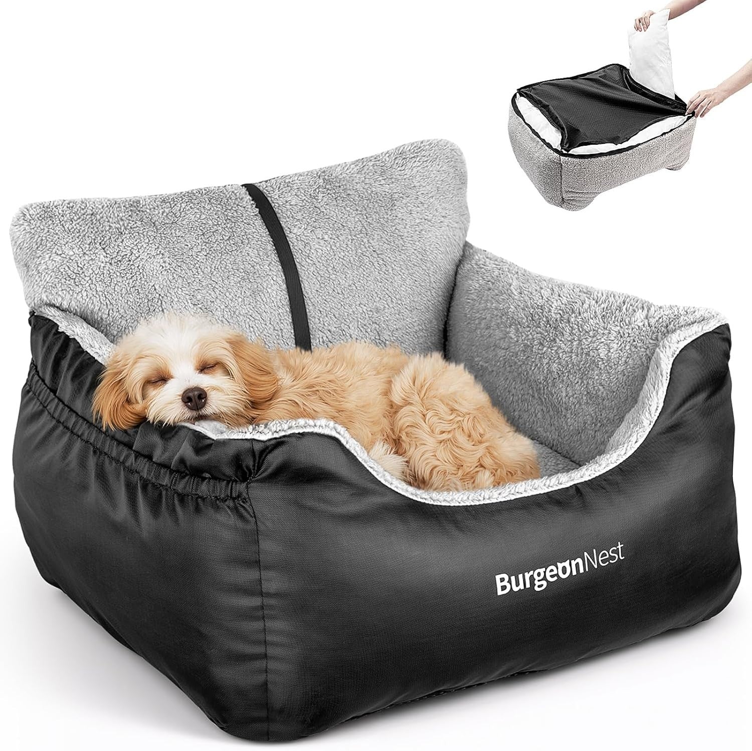 Dog Car Seat Booster Bed Washable Travel Carrier Safety Leash Black