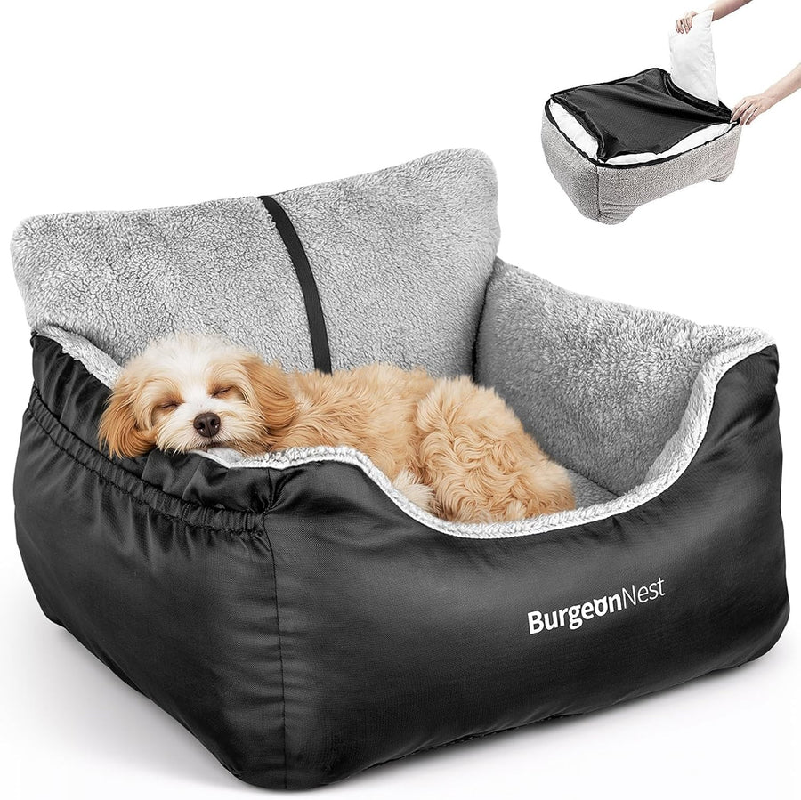Dog Car Seat Booster Bed Washable Travel Carrier Safety Leash Black