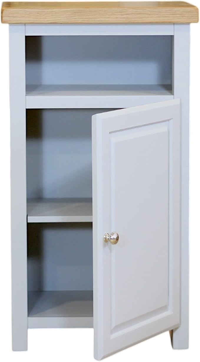 Cashmere Grey Slim Wooden Cupboard with Oak Top Bathroom Storage Cabinet