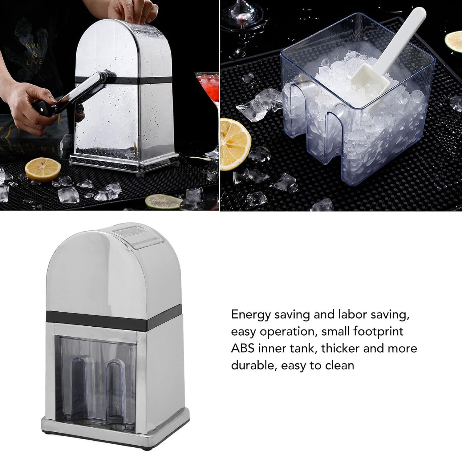 Manual Ice Crusher Slush Machine Hand Crank Stainless Steel Cocktail Maker