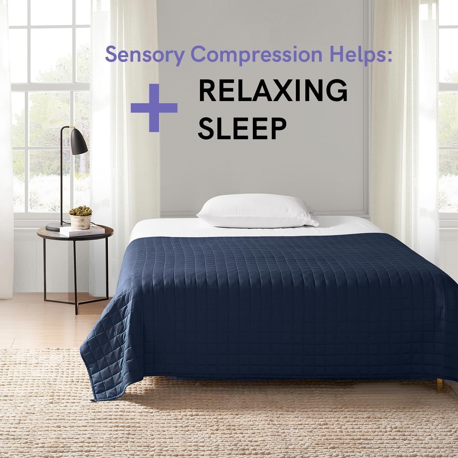 "Navy Weighted Blanket 152x203cm 9kg Cotton – Calming for One Person"