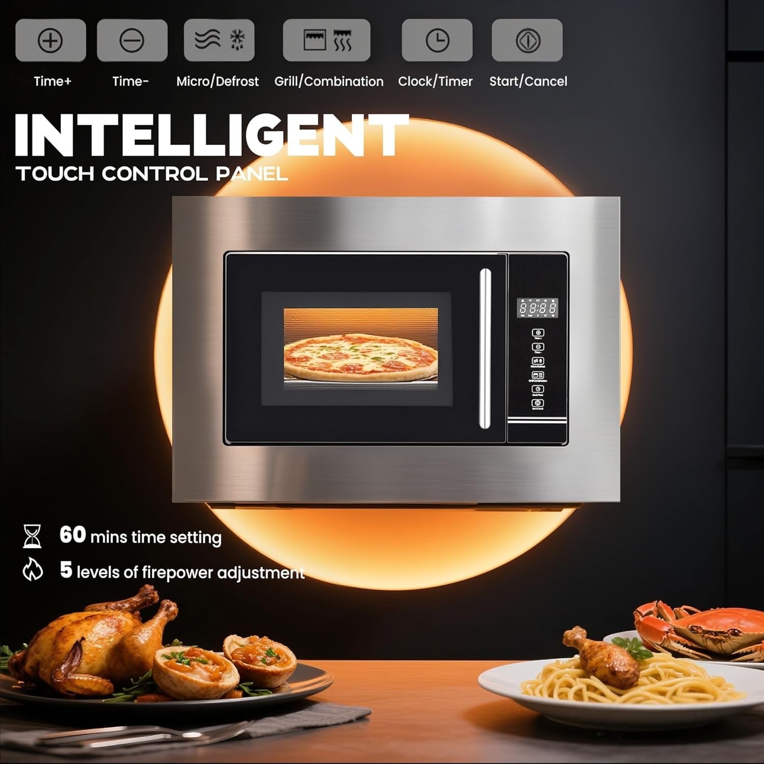20L Built In Microwave Grill 800W Digital Touch Steel