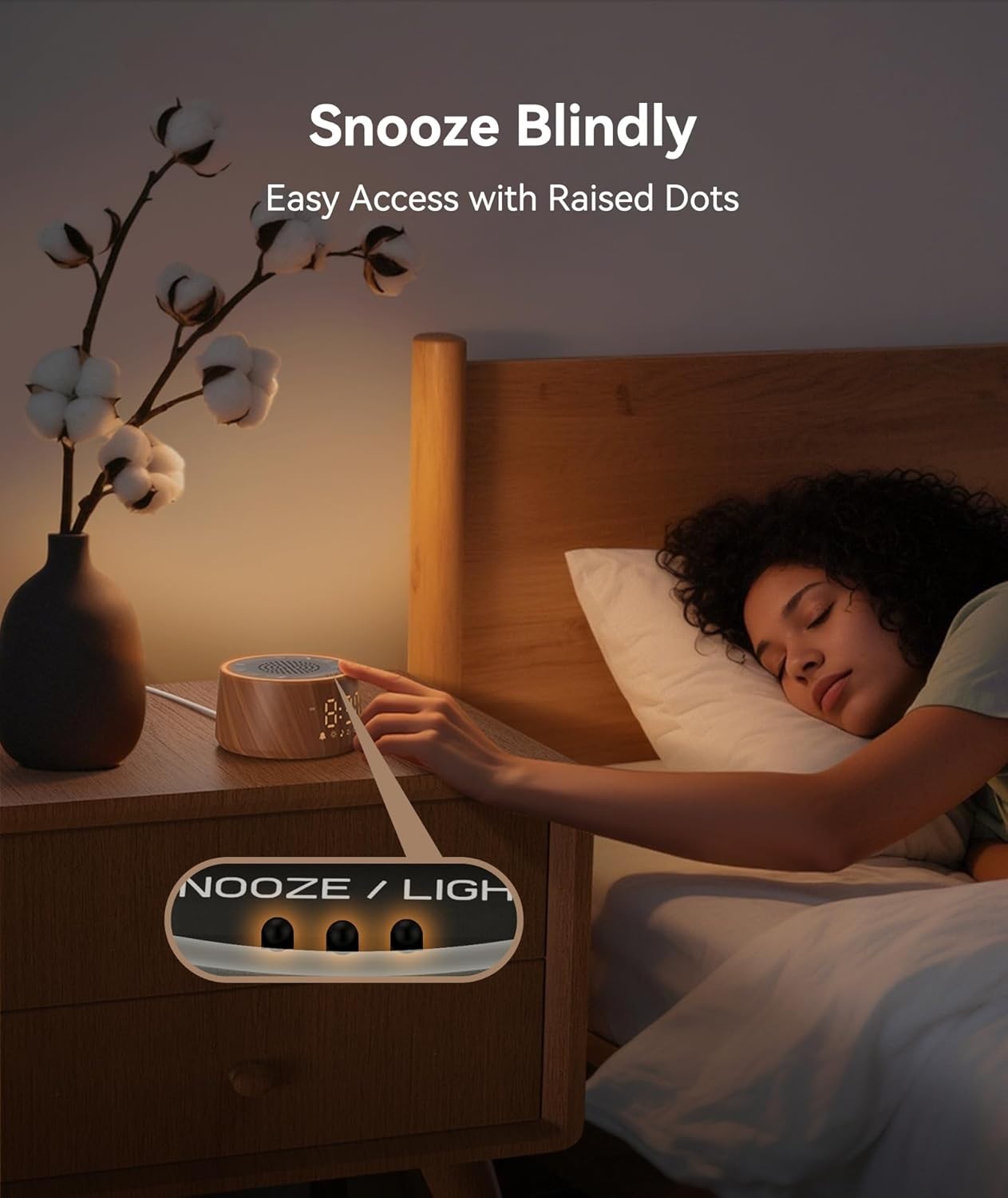 Baby Wood Grain Noise Machine with Night Light – 25 Soothing Sounds, Alarm