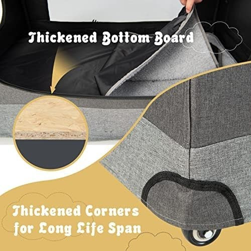 Foldable Grey Pet Carrier Crate with Wheels 3-Door Travel Bag for Cats & Dogs
