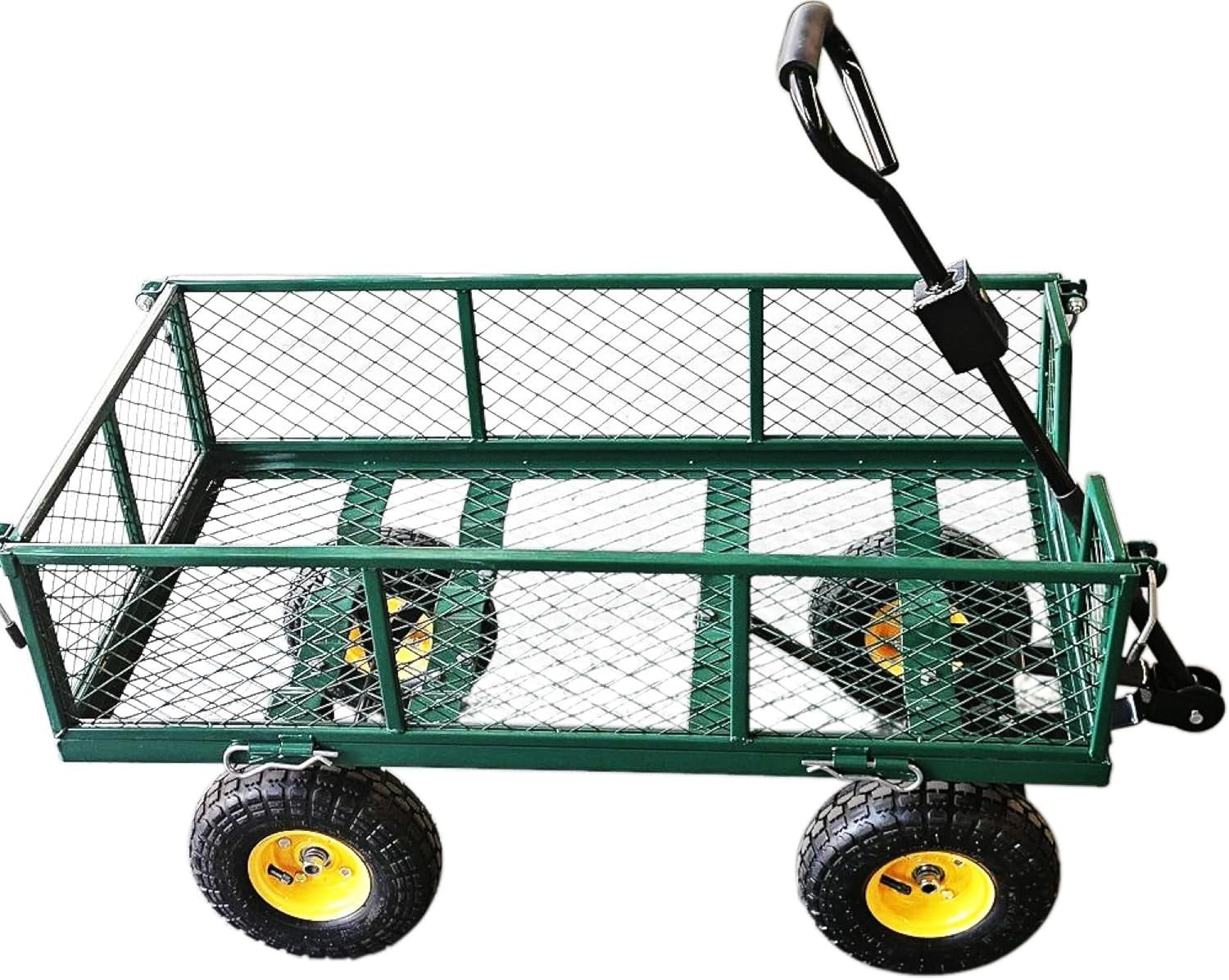 75L Lightweight Garden Dump Cart Wagon with 180° Handle & Pneumatic Wheels Green