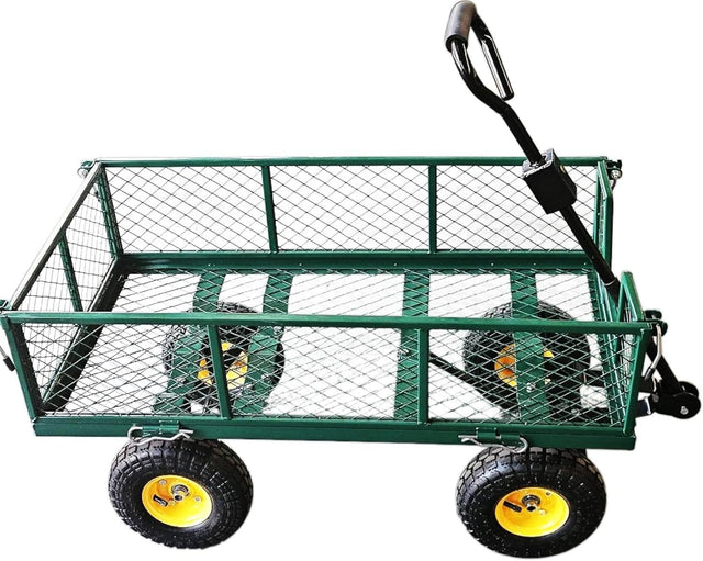 75L Lightweight Garden Dump Cart Wagon with 180° Handle & Pneumatic Wheels Green