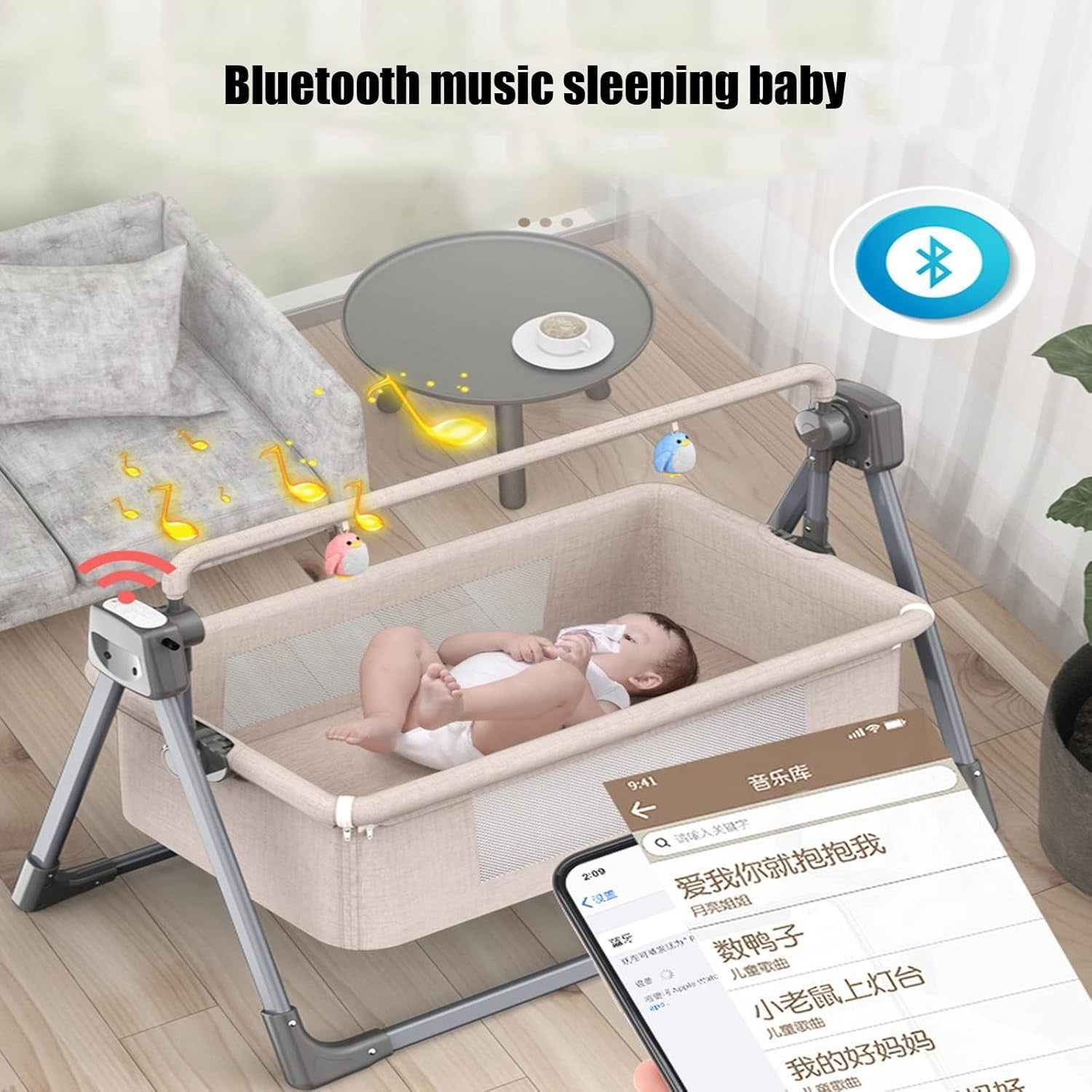Electric Baby Crib Bassinet Auto Swing Cot with Music & 5-Speed Rocking Green