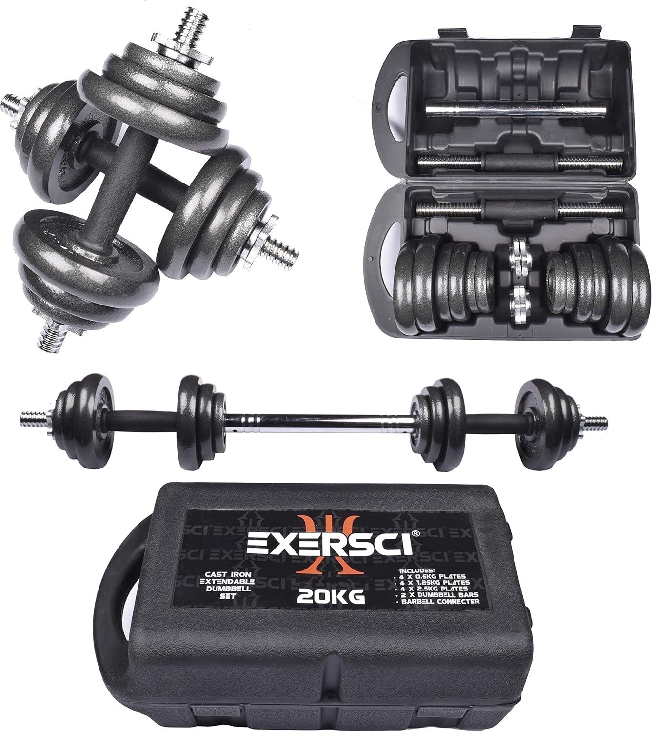 20kg Adjustable Free Weights Dumbbell Barbell Set Home Strength Training