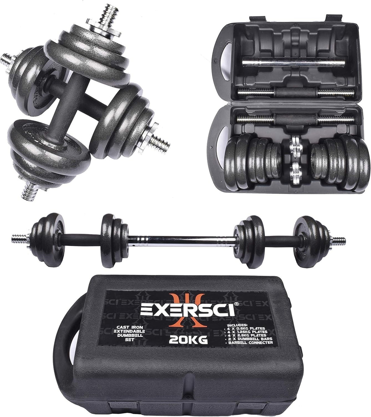 20kg Adjustable Free Weights Dumbbell Barbell Set Home Strength Training