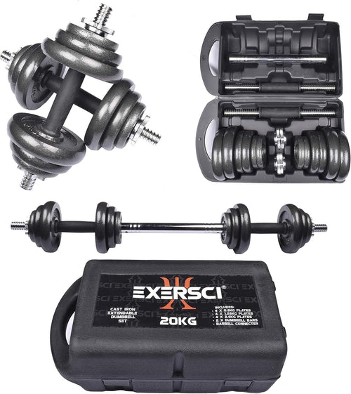 20kg Adjustable Free Weights Dumbbell Barbell Set Home Strength Training