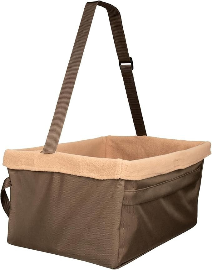 Dog Booster Car Seat Elevated Pet Travel Seat Washable Fleece Brown
