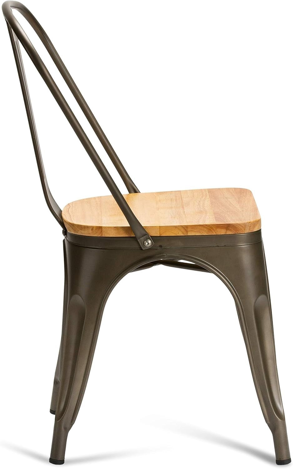 Set of 4 Industrial Stackable Dining Chairs Metal Frame Wood Seat