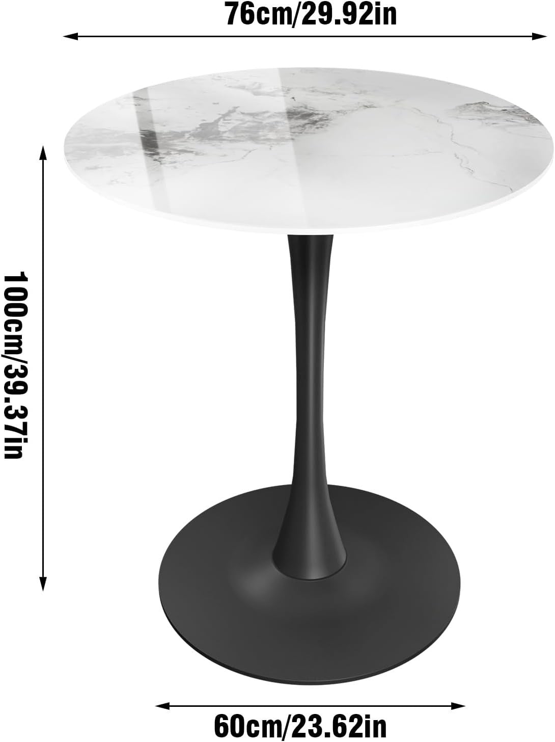 White 76cm Round Tall Bar Table 100cm Sintered Stone Top with Black Metal Base
