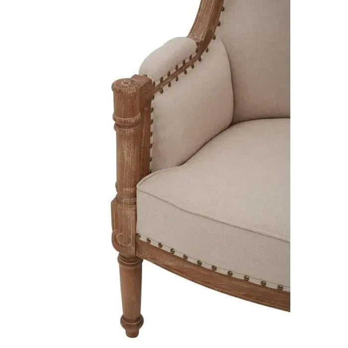 High Back Cream Accent Chair Mahogany Frame Vintage Throne Style Seat