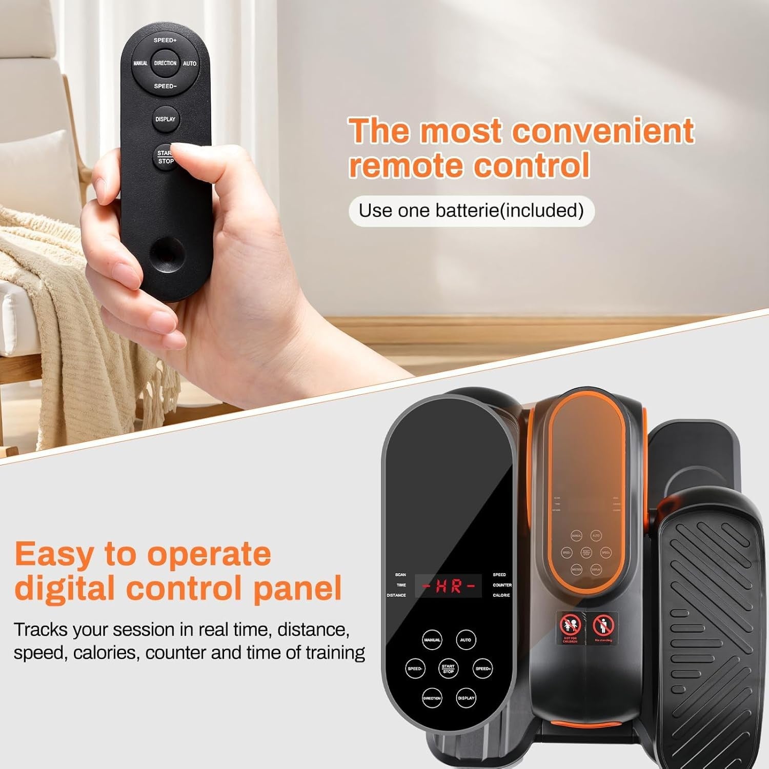 Under Desk Elliptical Electric Quiet Seated Pedal Leg Exerciser Remote