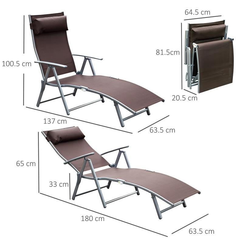 Outdoor Steel Recliner Folding Sun Lounger Chair 7-Position Brown Textilene