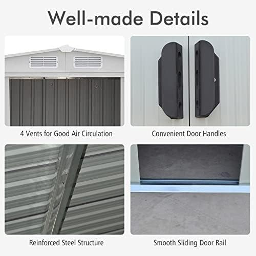 6x8FT Metal Garden Shed Outdoor Storage House with Vents, Ramp & Lockable Door