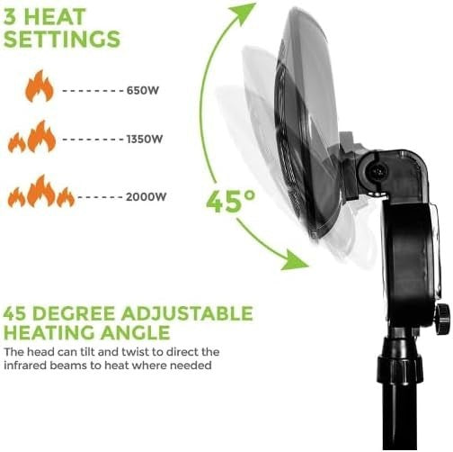 Outdoor Electric Patio Heater 2KW Free Standing Adjustable Height Waterproof