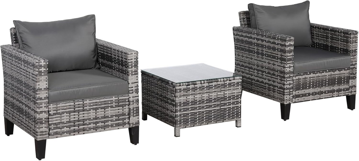 Outdoor Rattan Bistro Sofa Set 2 Seater with Coffee Table Compact Patio Lounge
