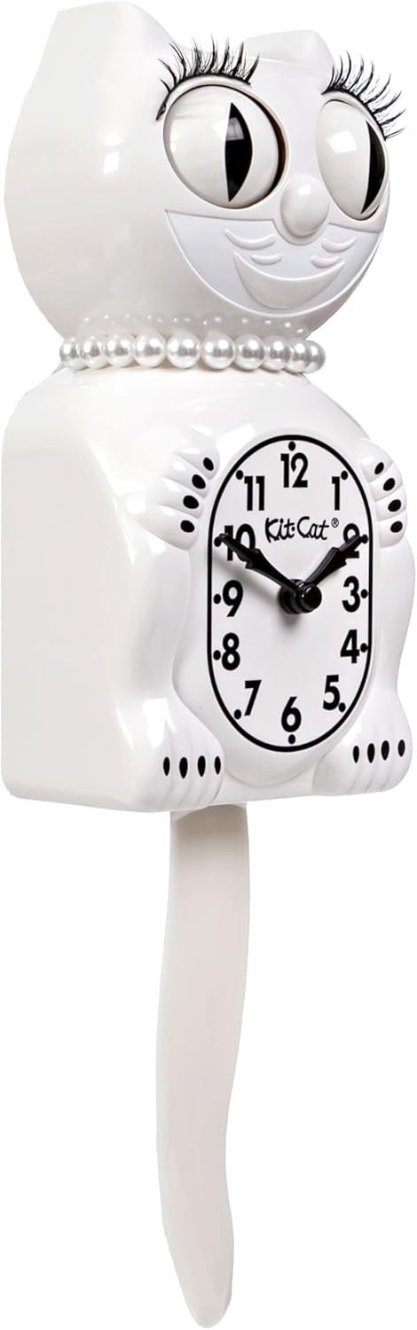 White Cat Wall Clock Vintage 15.5” Retro Eyes Move Tail Wiggles Battery