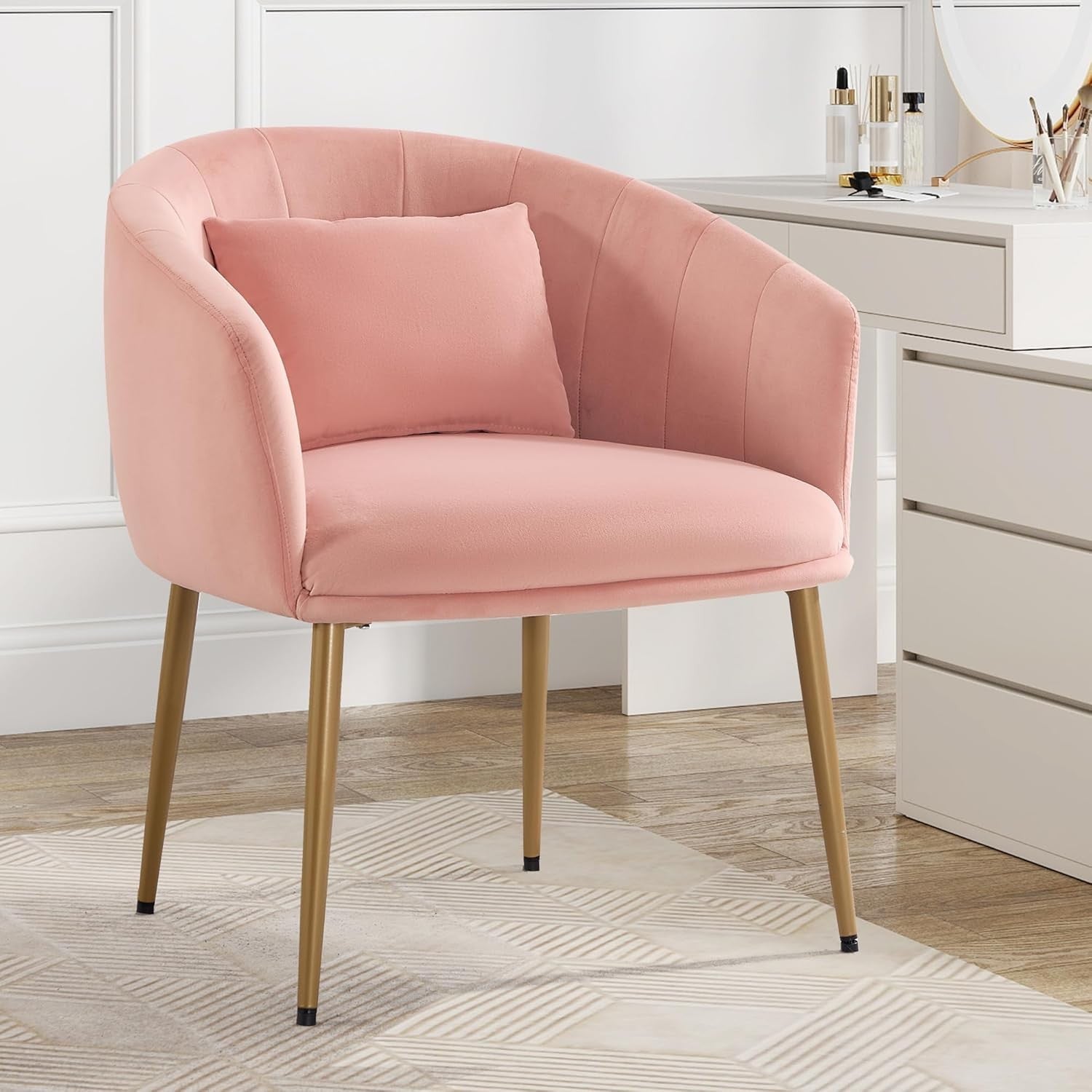 Velvet Vanity Chair Pink Gold Legs Makeup Dressing Accent Seat