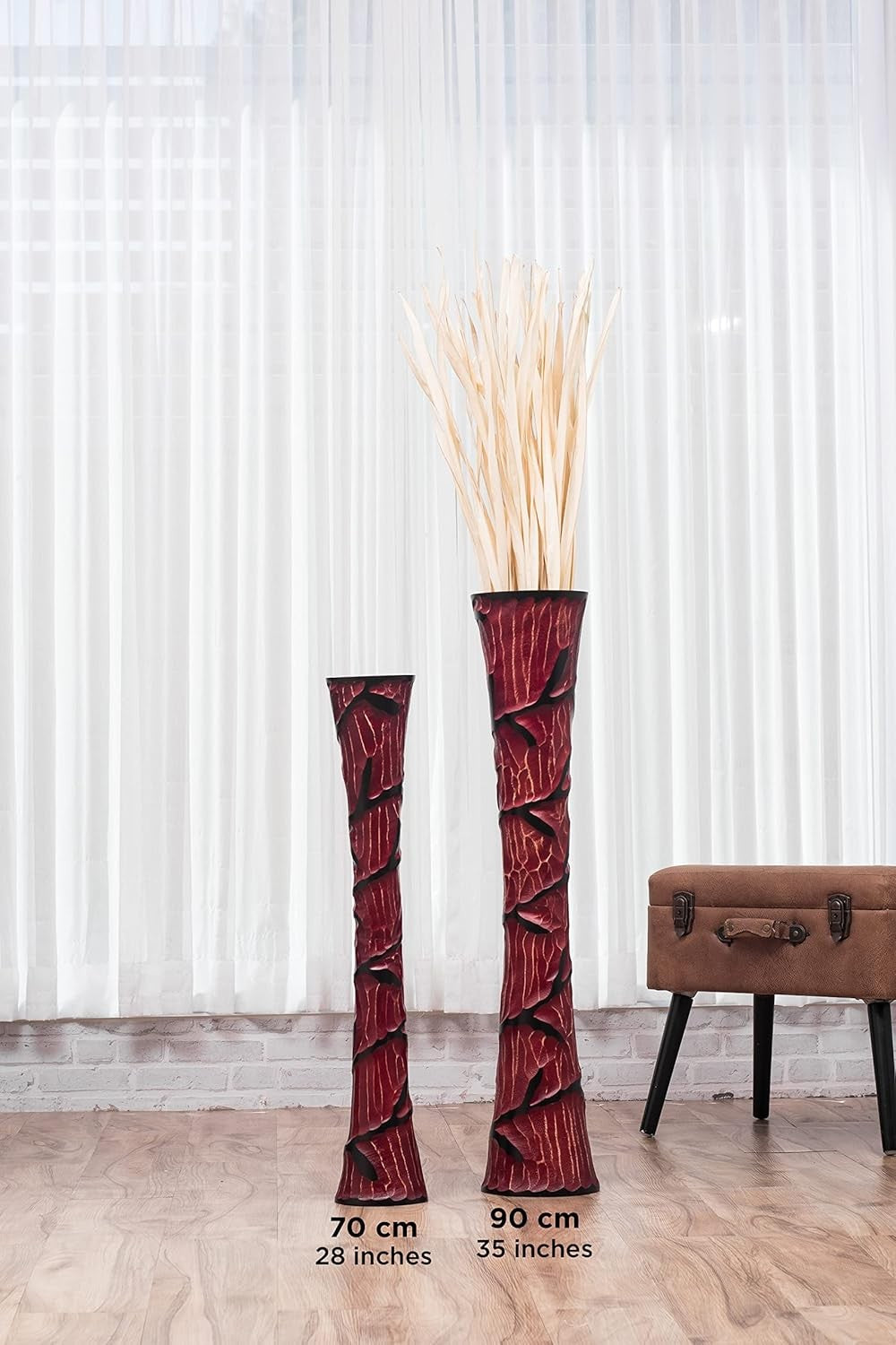 Tall Red Wooden Floor Vase 85cm Farmhouse Decor Pampas Grass Stand