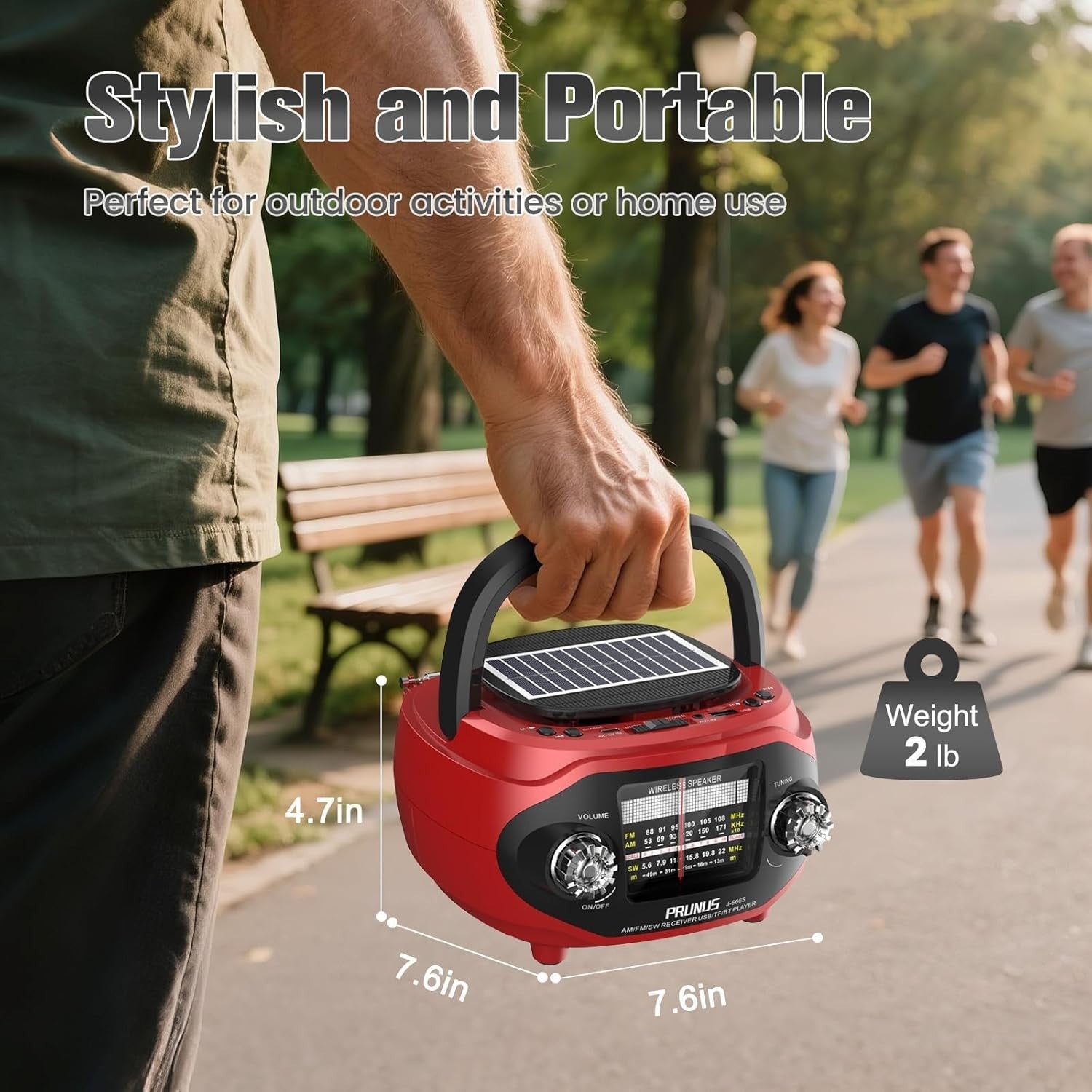 Portable Retro AM/FM/SW Radio Bluetooth 15W Speaker Rechargeable Solar