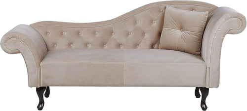 Vintage Beige Velvet Right Hand Chaise Lounge Tufted Chesterfield Sofa 188cm
