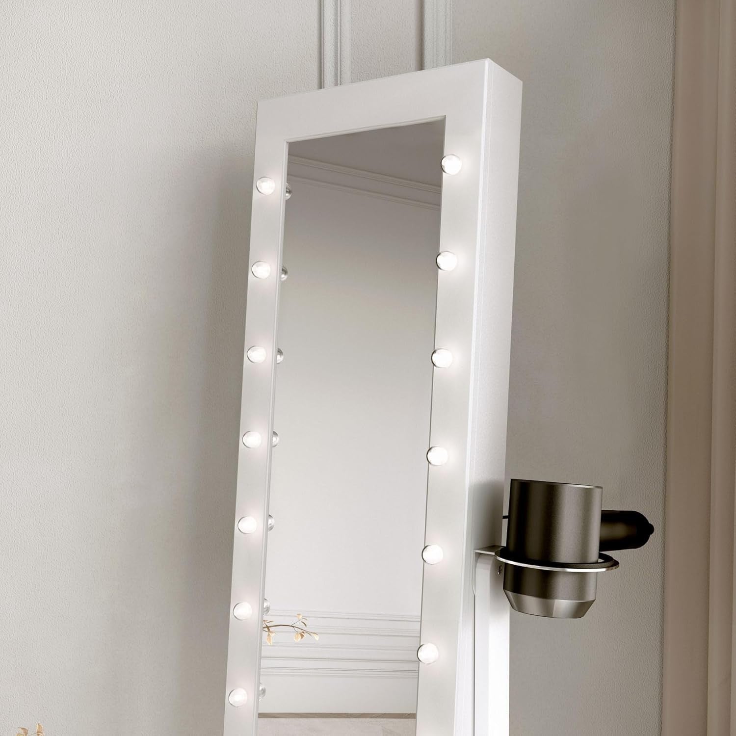 White LED Jewellery Cabinet Full Length Mirror with 6 Drawers Storage