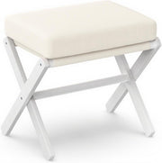 White Bamboo Foldable Footstool with Thick Cushion & X-Leg Design