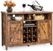 Rustic Buffet Sideboard Drinks Cabinet with 9-Bottle Wine Rack & Adjustable