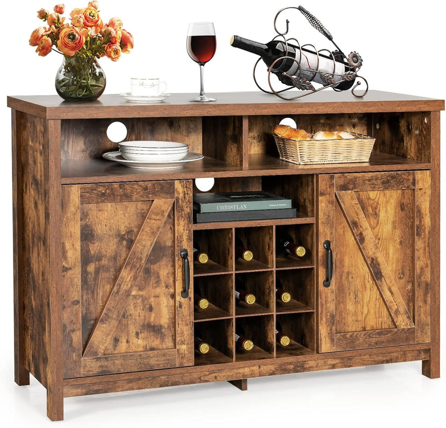 Rustic Buffet Sideboard Drinks Cabinet with 9-Bottle Wine Rack & Adjustable