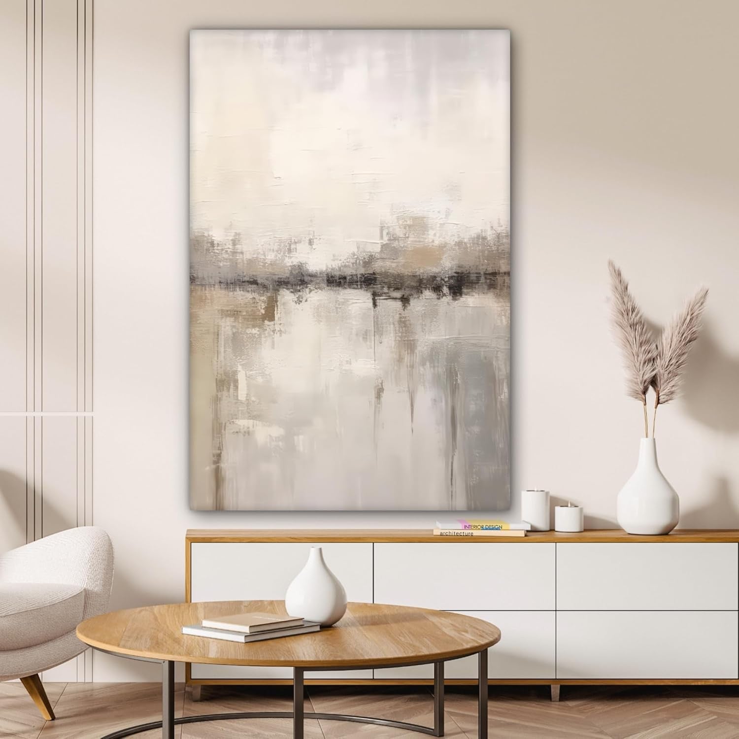 Large Abstract Canvas Wall Art Beige Modern Minimalist Painting 80x120cm