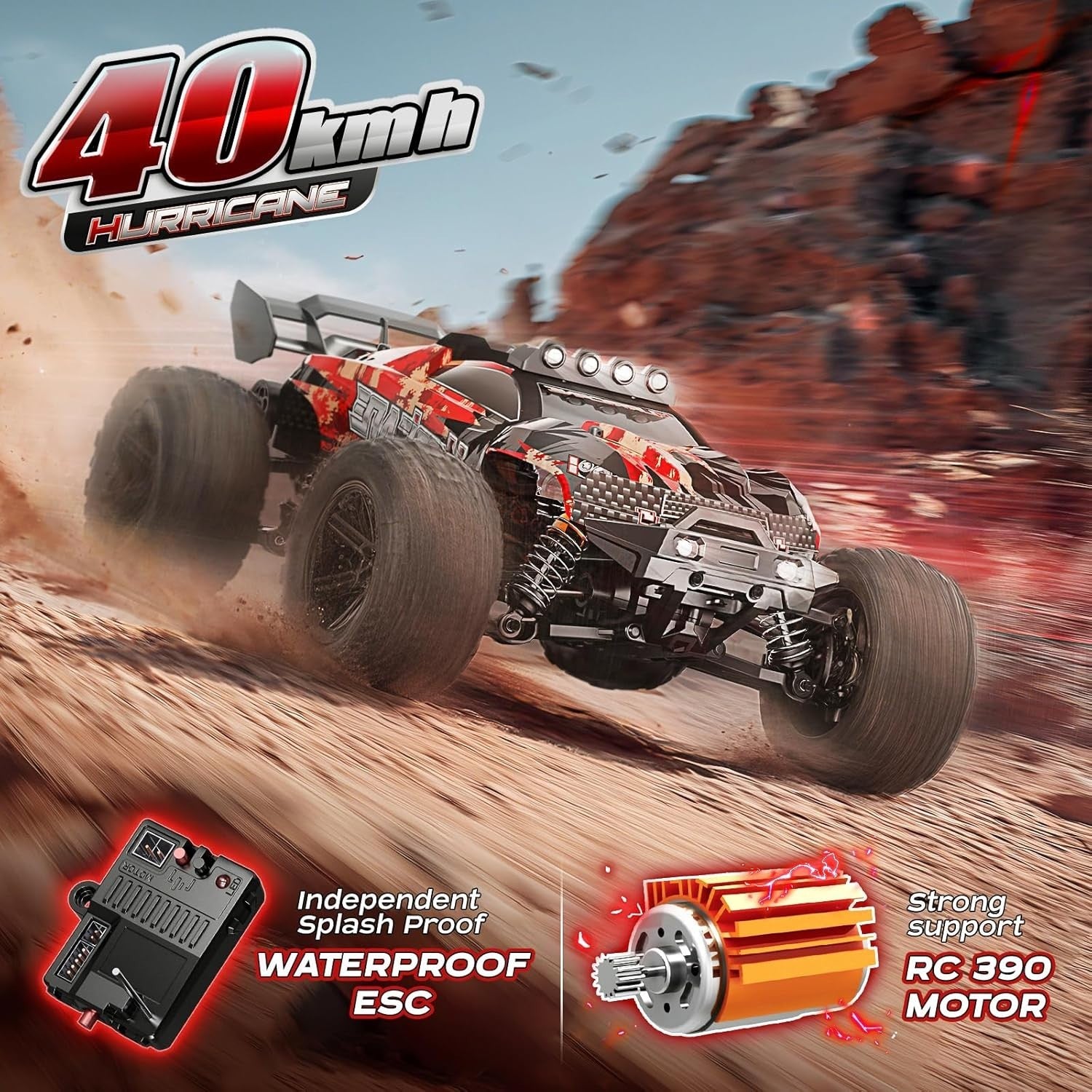 1:14 RC Car 40MPH 4WD Fast Waterproof Off-Road Monster Truck 2 Batteries