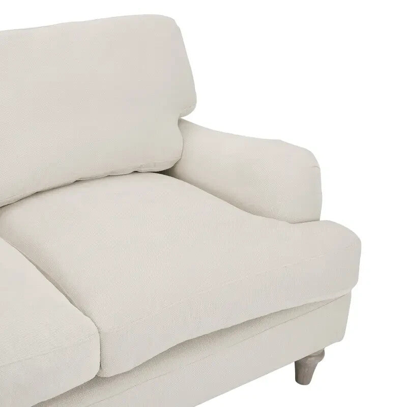 Ivory Linen 3 Seater Sofa Deep Cushions Solid Wood Legs Modern Comfy Couch
