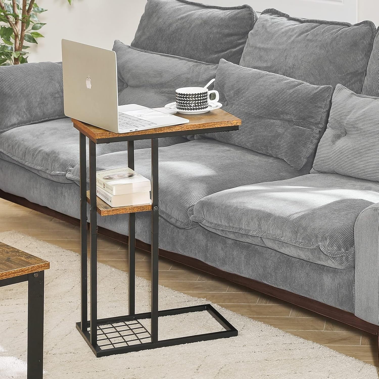 C-Shaped Side Table Snack Table for Small Spaces – Industrial Metal Desk