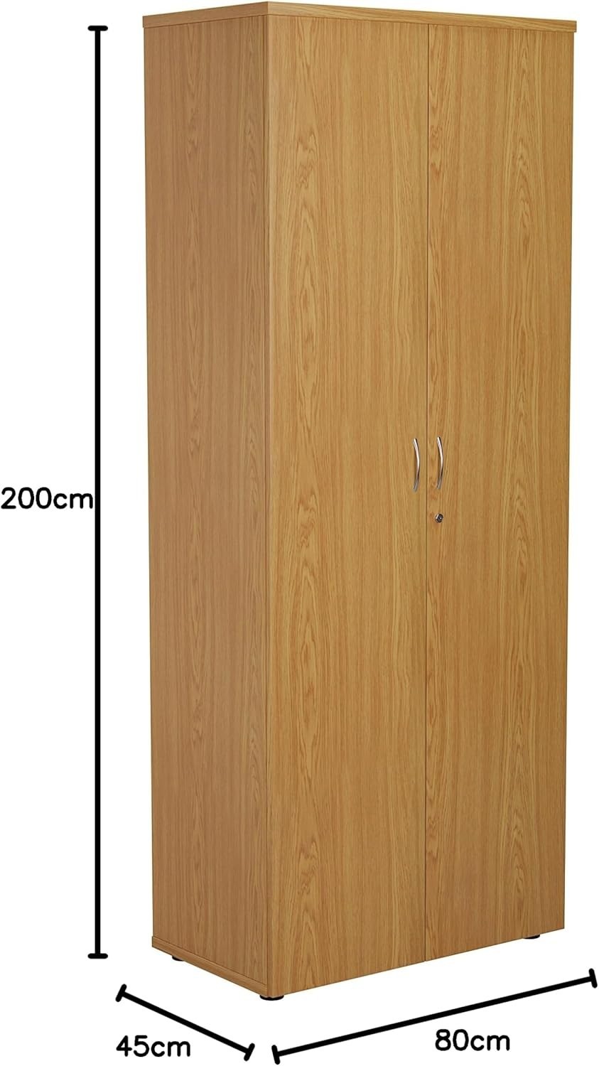 Oak Tall Office Cupboard 4 Shelf Lockable 200cm Storage Unit