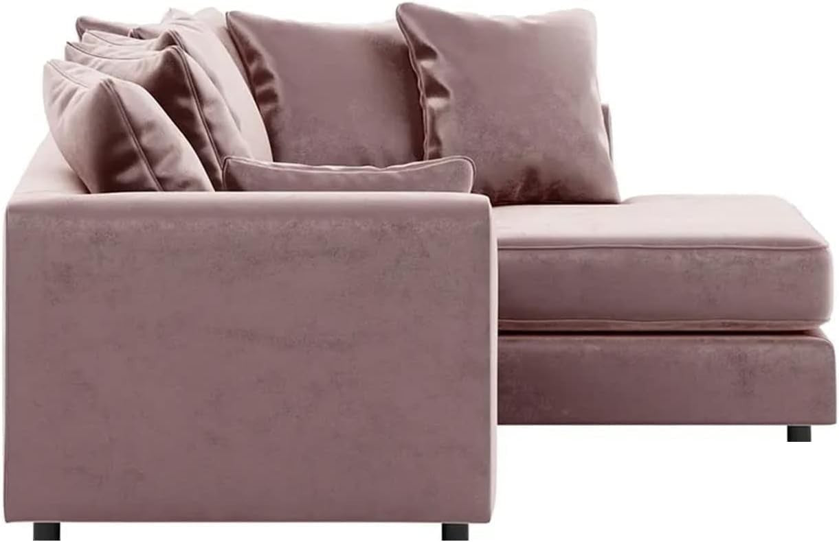 Pink L-Shaped 3+2 Seater Corner Sofa - Plush Fabric Modular Couch (Right Hand)