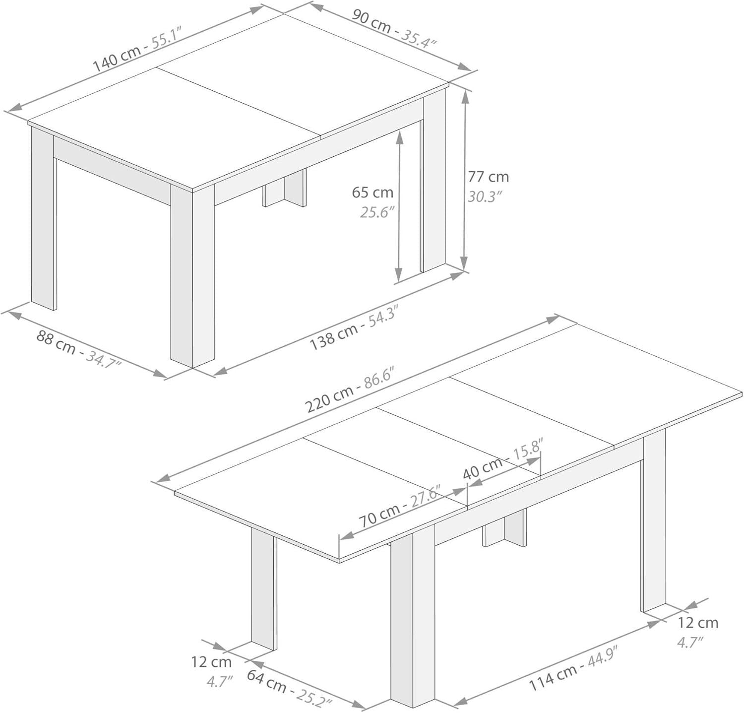 Modern Rustic Oak Dining Table – Extendable 140-220cm Space-Saving Wood