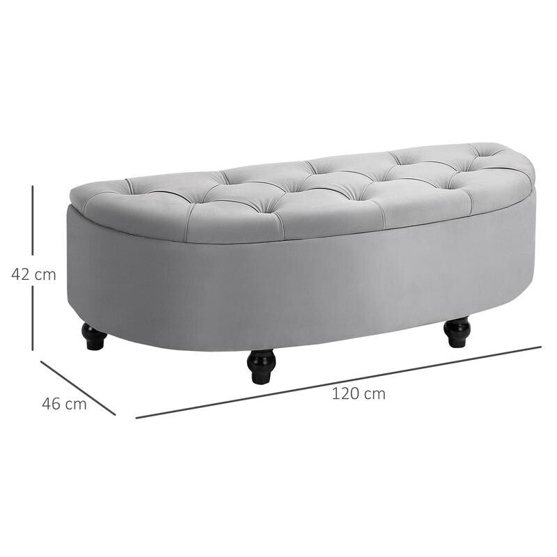 Grey Storage Ottoman Bench Tufted Velvet Seat End of Bed Entryway Stool