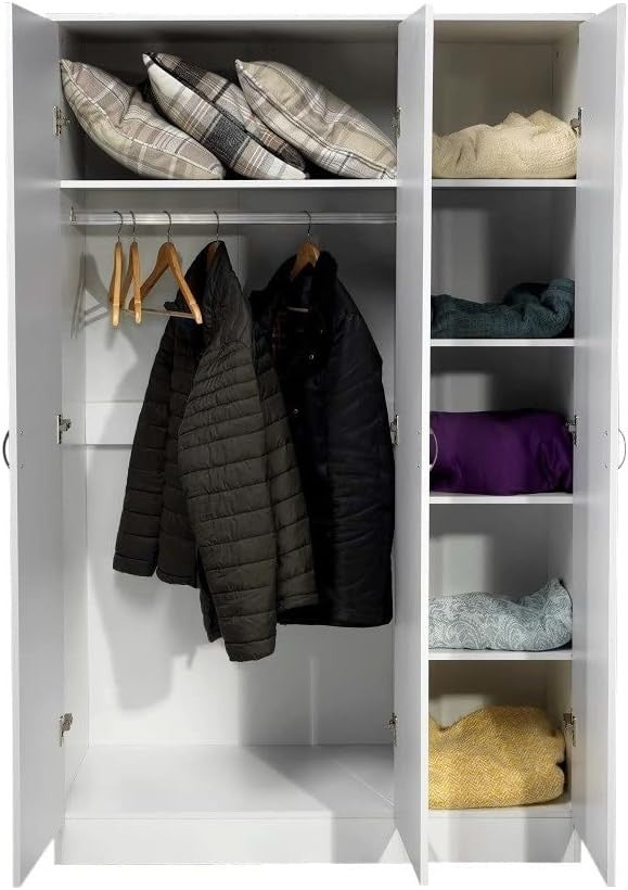 Contemporary 3-Door White Gloss Wardrobe with Mirror & Lockable Storage