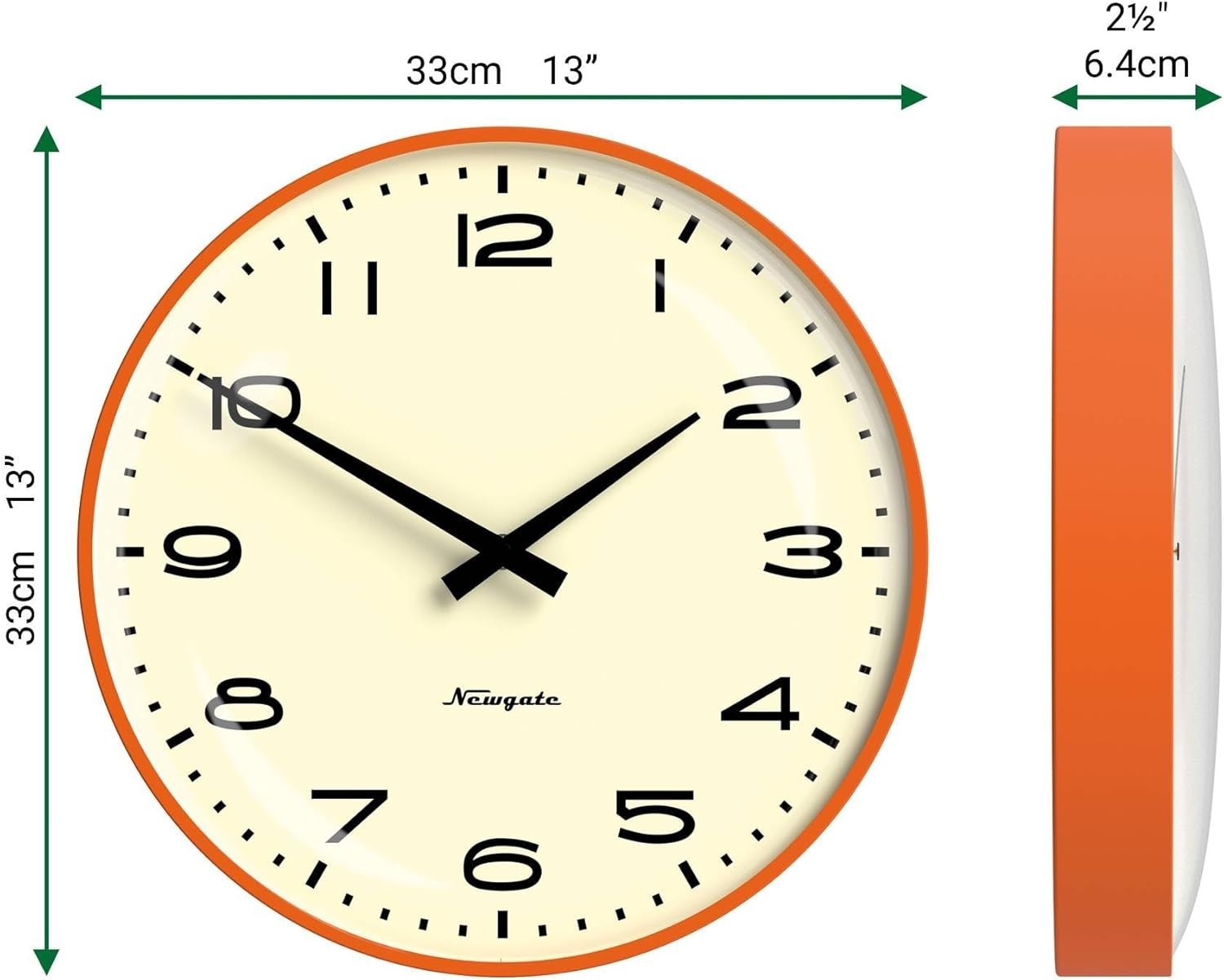 Retro Wall Clock 33cm Silent Non-Ticking Large Orange Kitchen Office