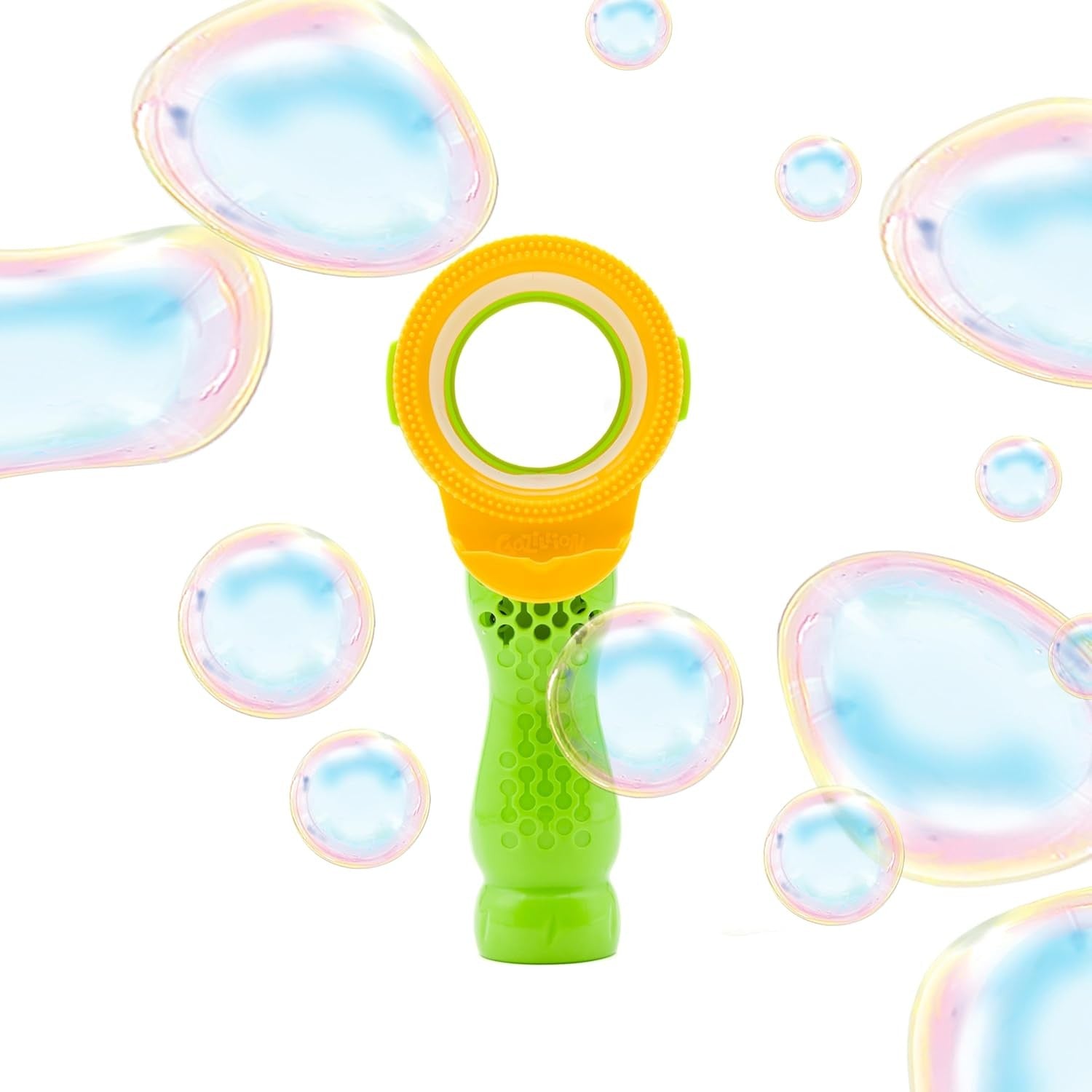 Kids Push Button Bubble Wand Toy with Solution Tray Outdoor Fun Green