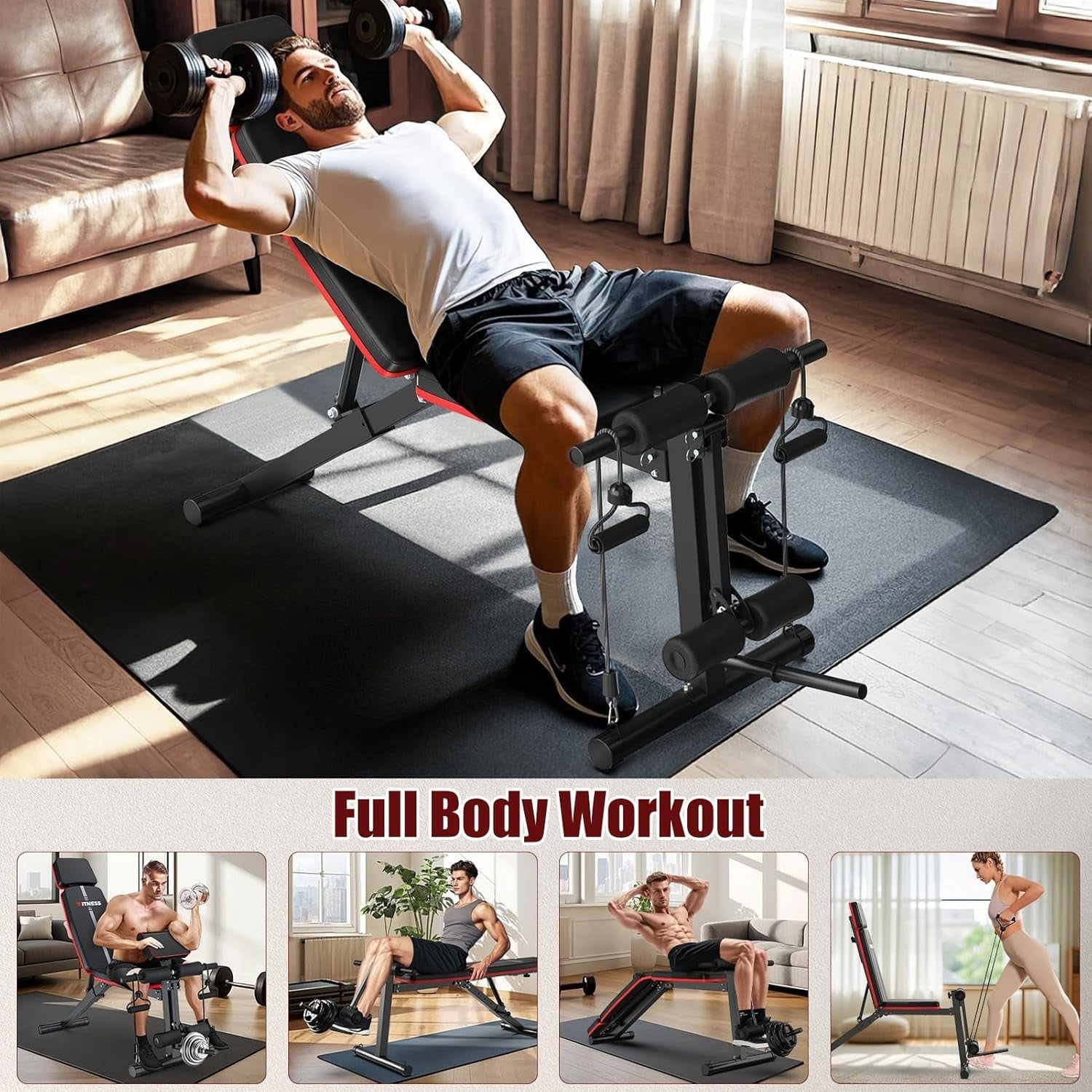 Multi-Function Foldable Workout Bench 770lb With Leg Extension Curl Pad