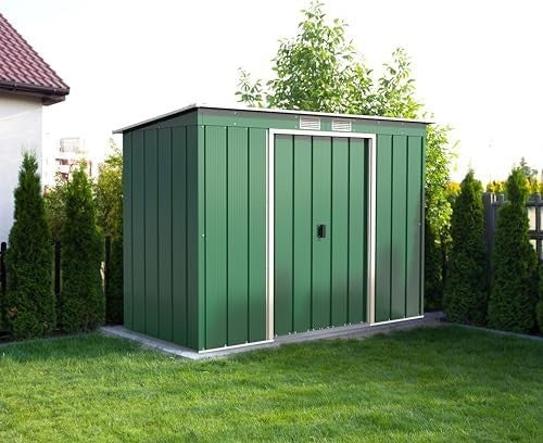 Metal Garden Storage Shed 8x4ft Pent Roof Waterproof Outdoor Tool Shed Green