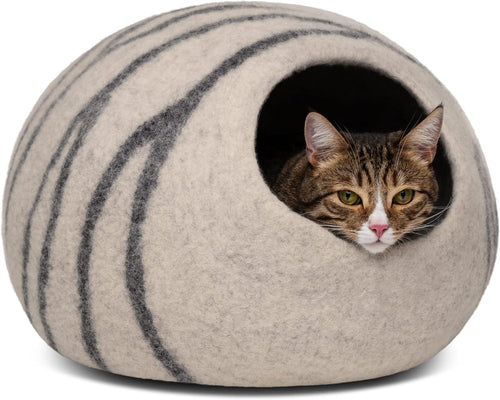 Felt Cat Cave Bed Handmade Merino Wool Indoor Cat House Medium