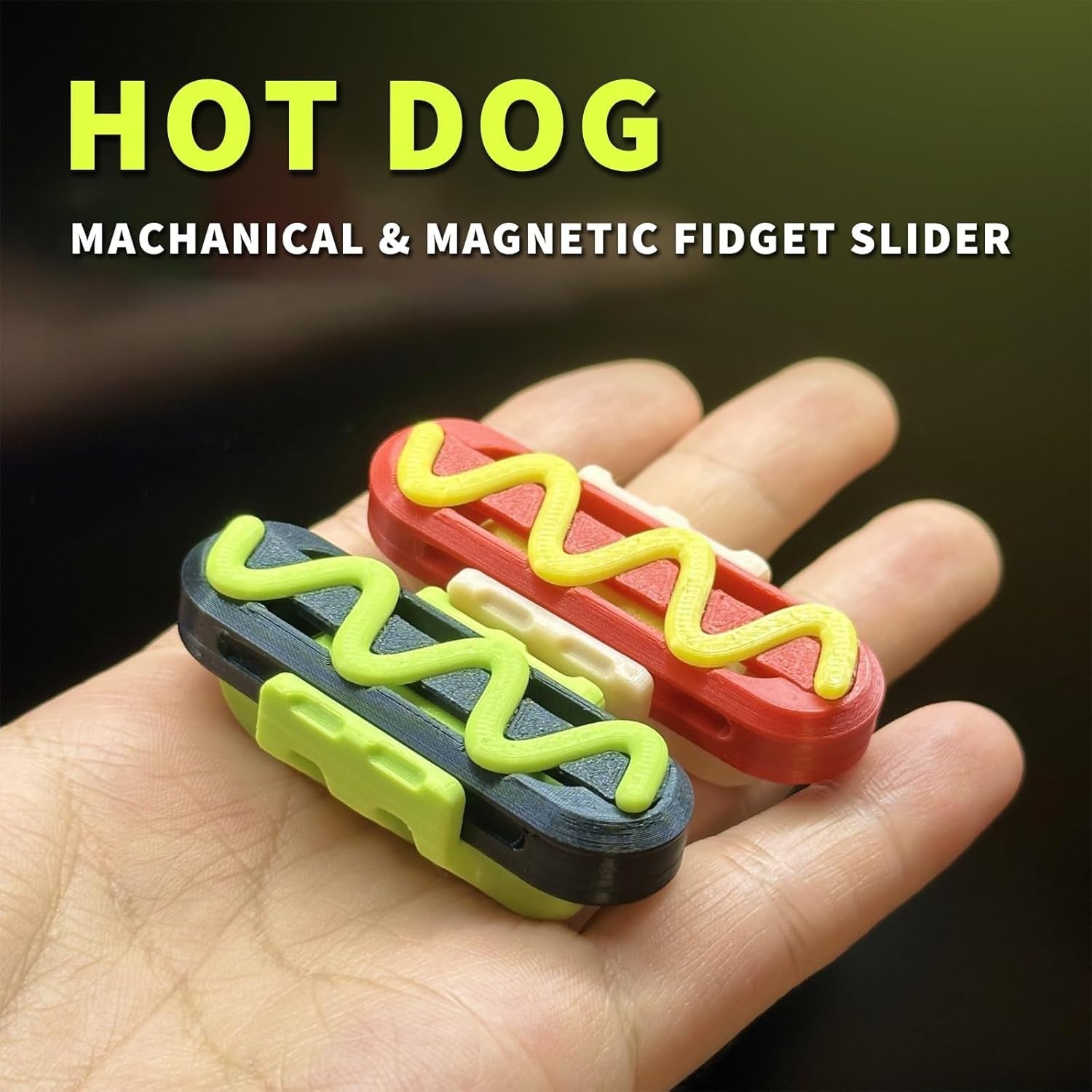 Purple Green Hot Dog Fidget Slider Clicky Pocket EDC Stress Toy