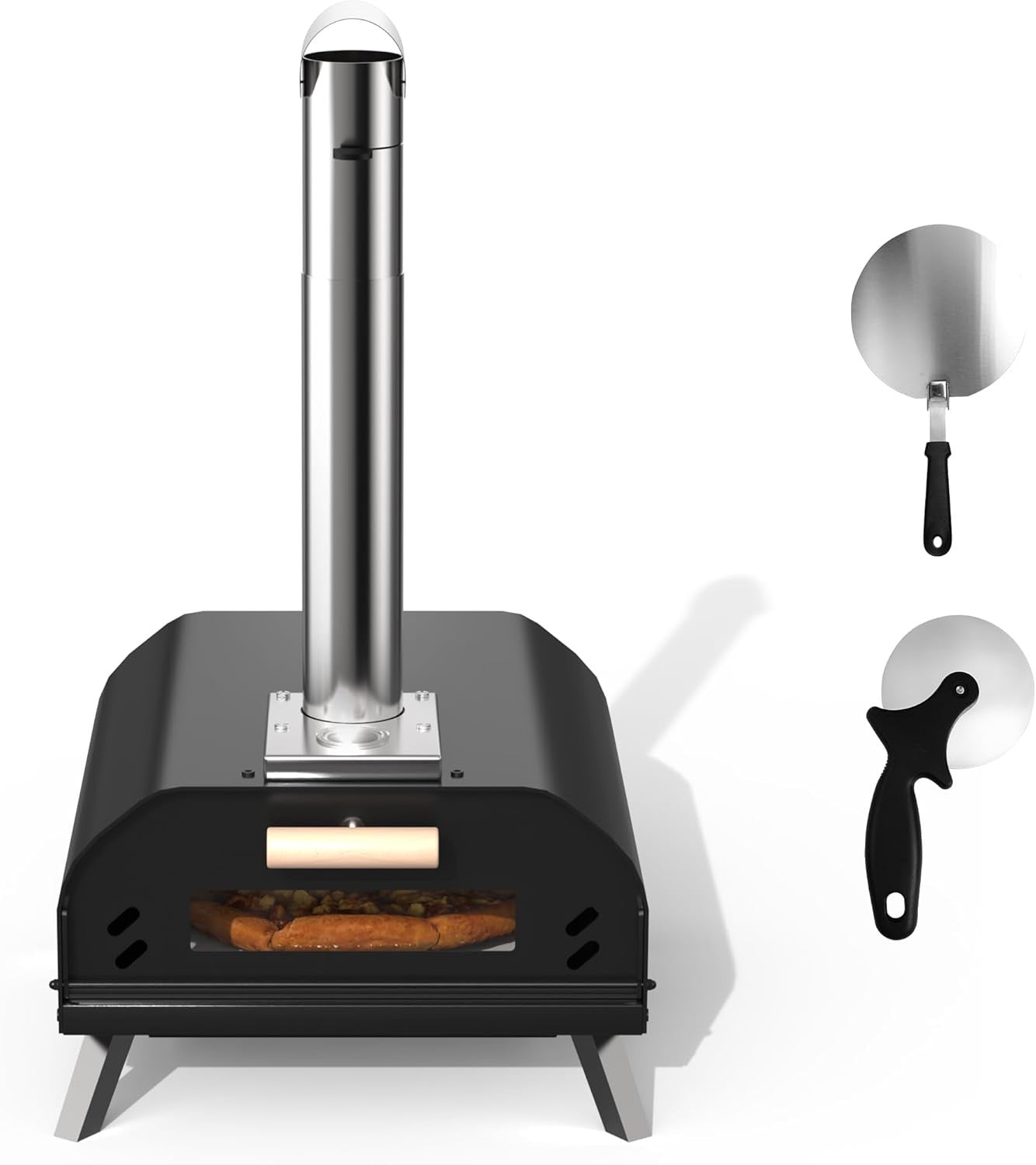 Portable 12" Outdoor Wood Fired Pizza Oven | Stone Grill w/ Peel & Cutter Set